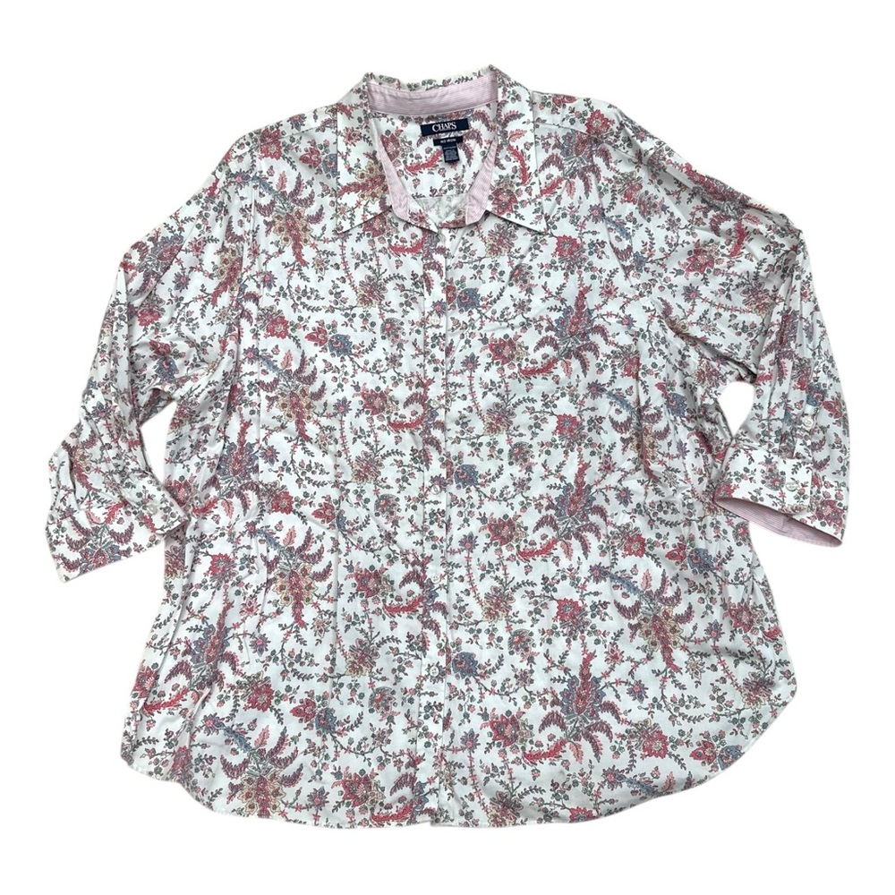 Chaps White Pink Paisley Button Up - Size 2X
